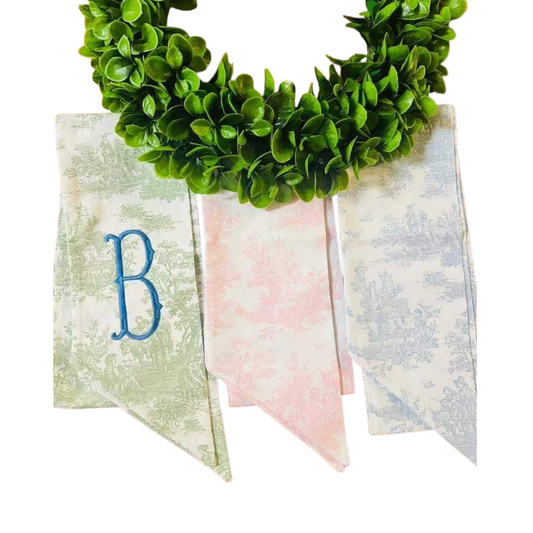 Custom Embroidered Toile Wreath Sash