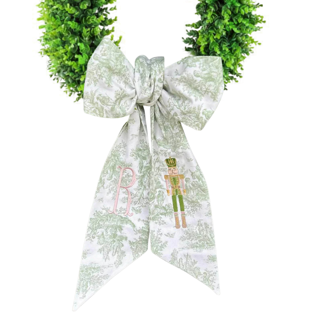 Custom Embroidered Toile Wreath Sash