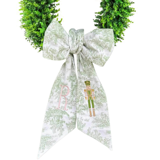 Custom Embroidered Toile Wreath Sash