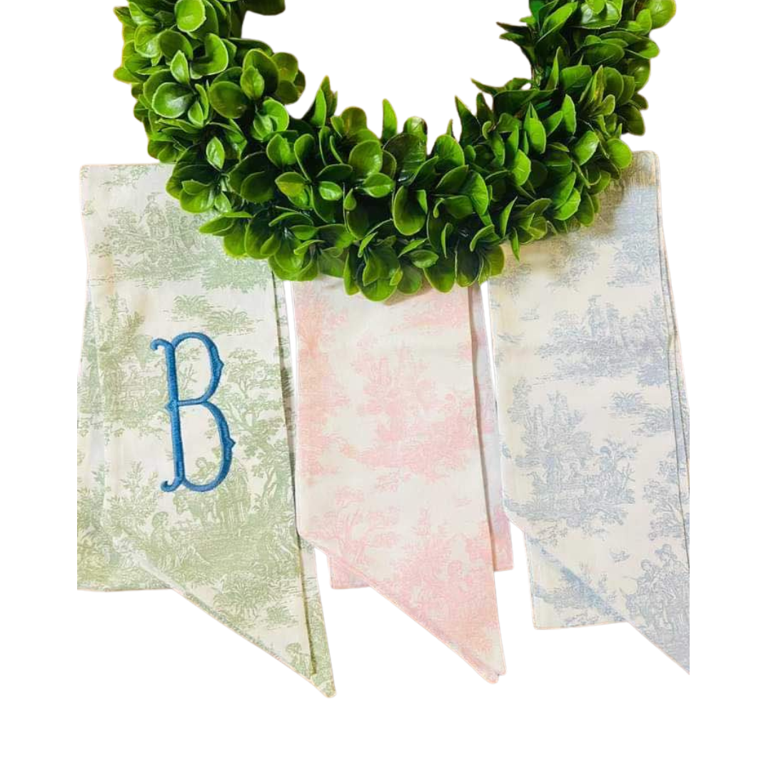 Custom Embroidered Toile Wreath Sash
