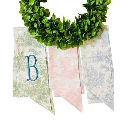 Custom Embroidered Toile Wreath Sash