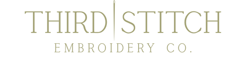 Logo of Third Stitch Embroidery Co. in green on a white background