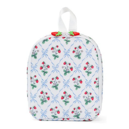 Lunch bag with strawberry pattern on a white background
