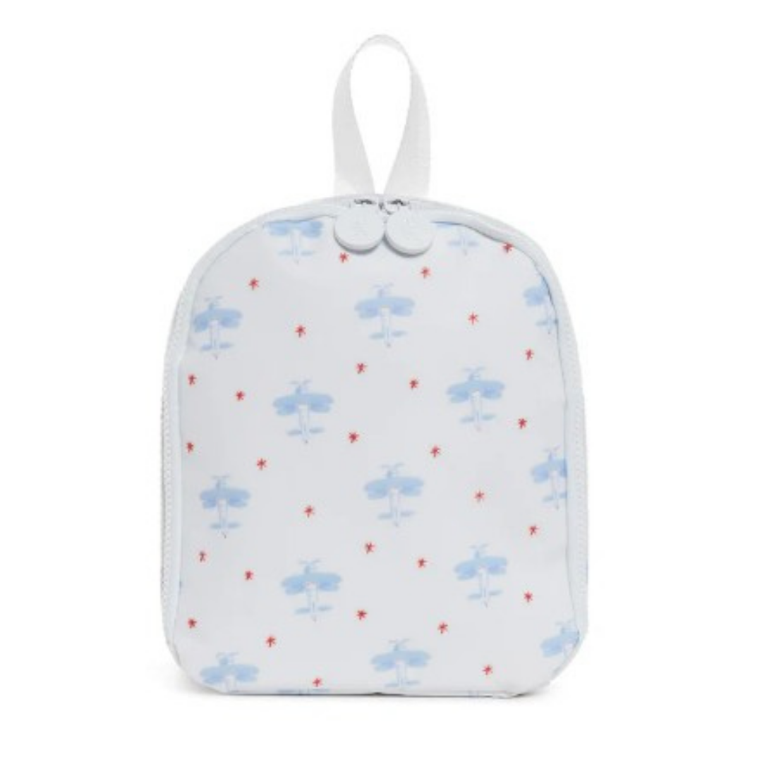 Lunch bag with airplane pattern on a white background