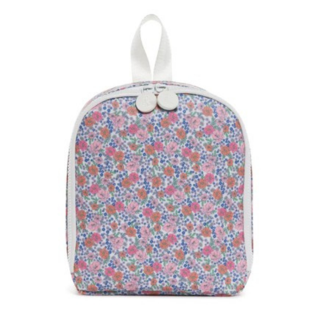Floral patterned lunch bag on a white background