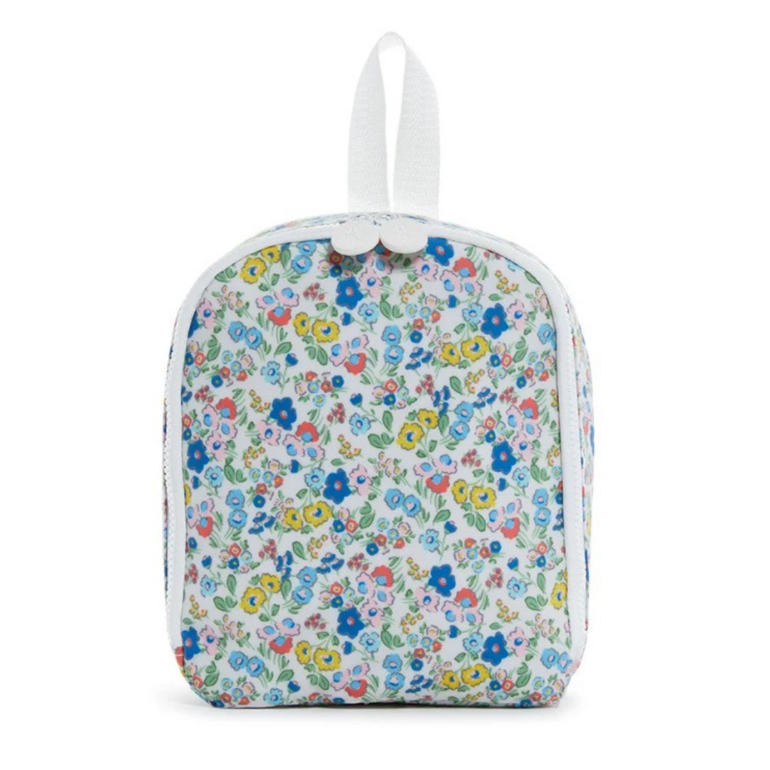 Floral-patterned lunch bag on a white background