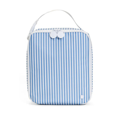 Blue striped lunchbox on a white background