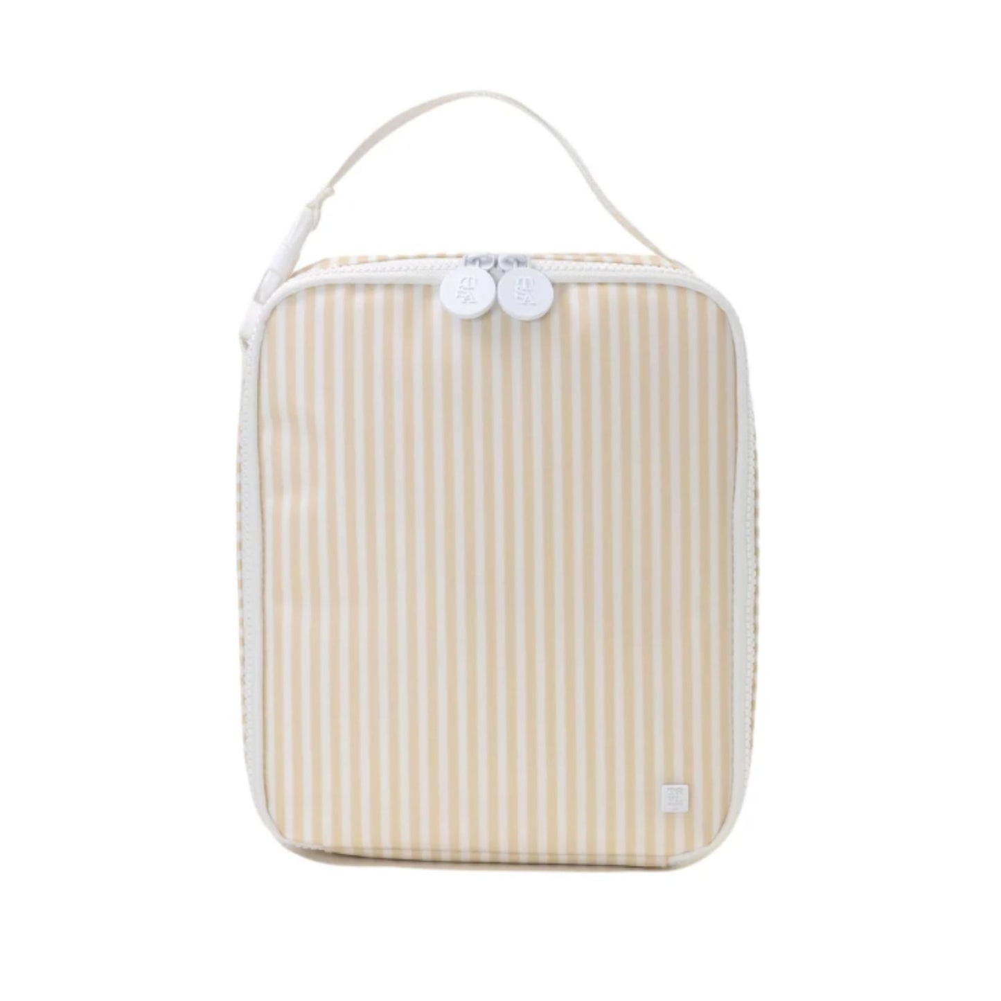 Striped pouch with a handle on a white background