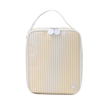 Striped pouch with a handle on a white background