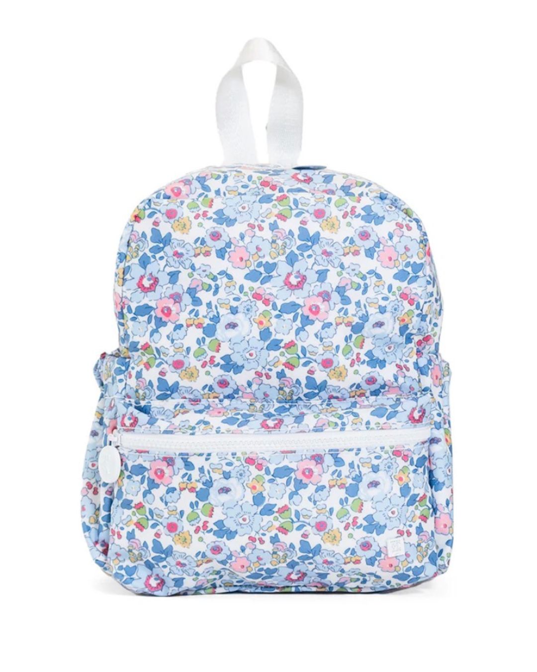 Floral patterned backpack on a white background