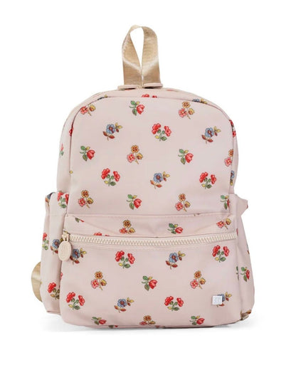 Floral-patterned backpack on a white background
