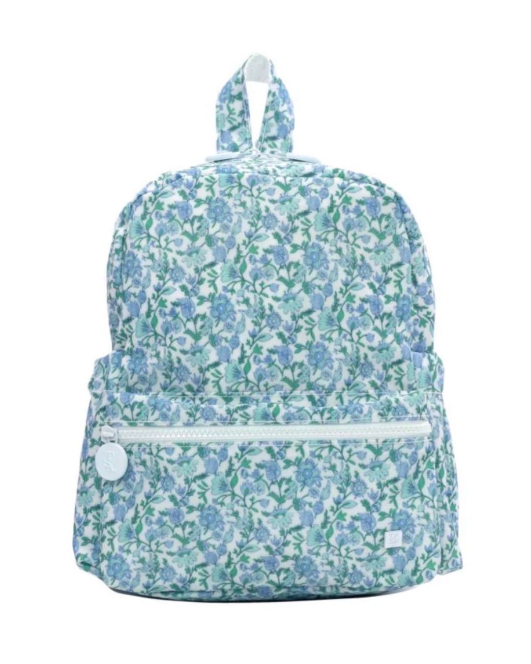 Floral-patterned backpack on a white background