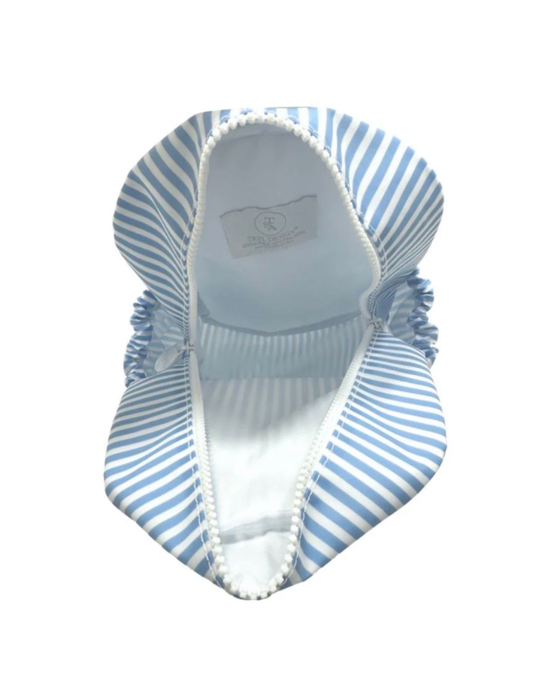 Inside view of a blue striped backpack