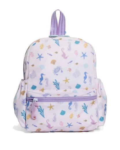 Backpack with sea-themed pattern on a white background