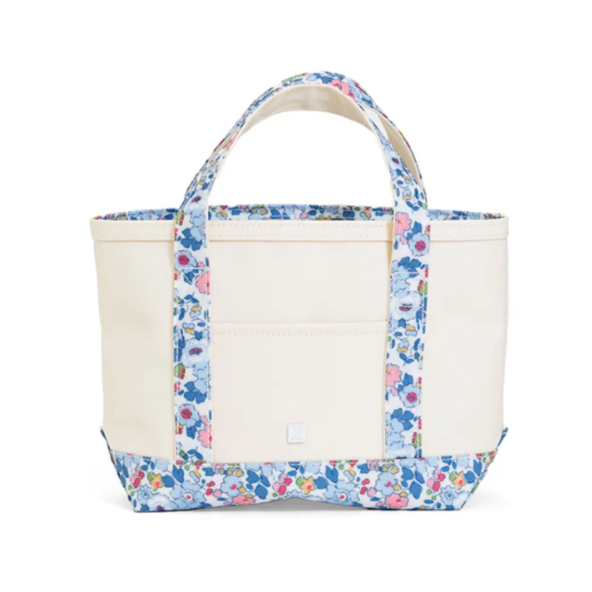 mini tote with floral handle and accents
