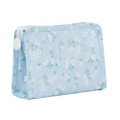 Floral-patterned toiletry bag on a white background