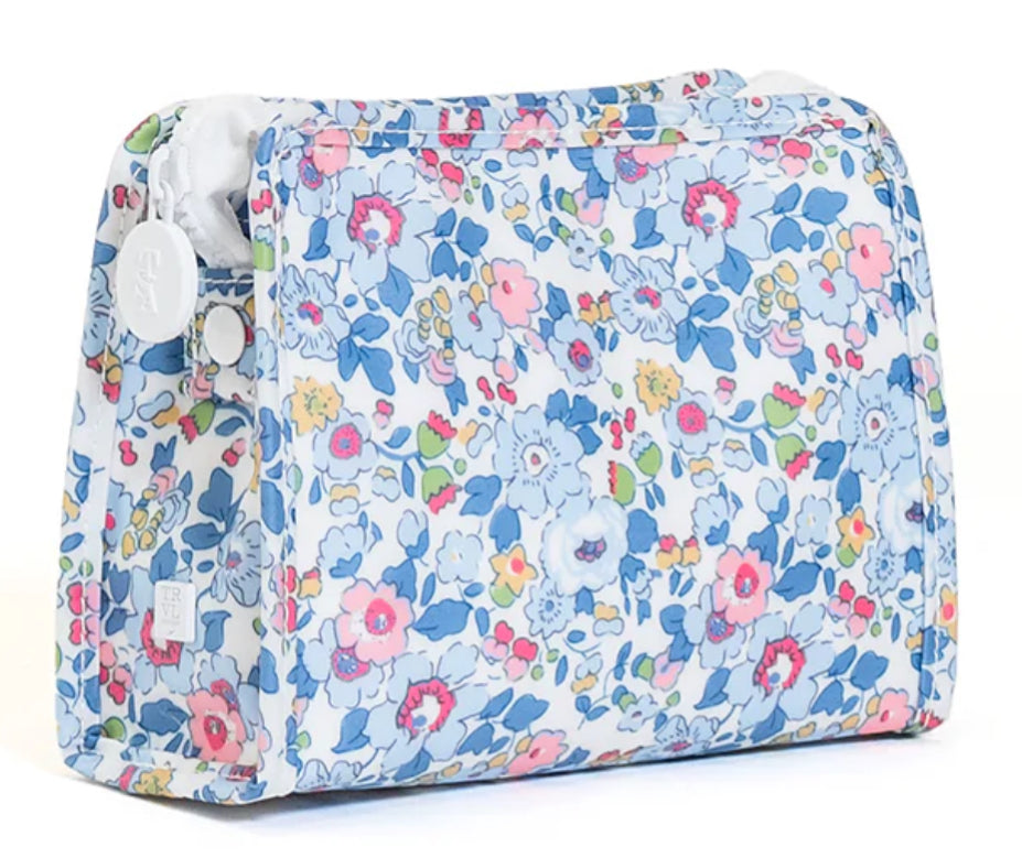 Floral patterned pouch on a white background