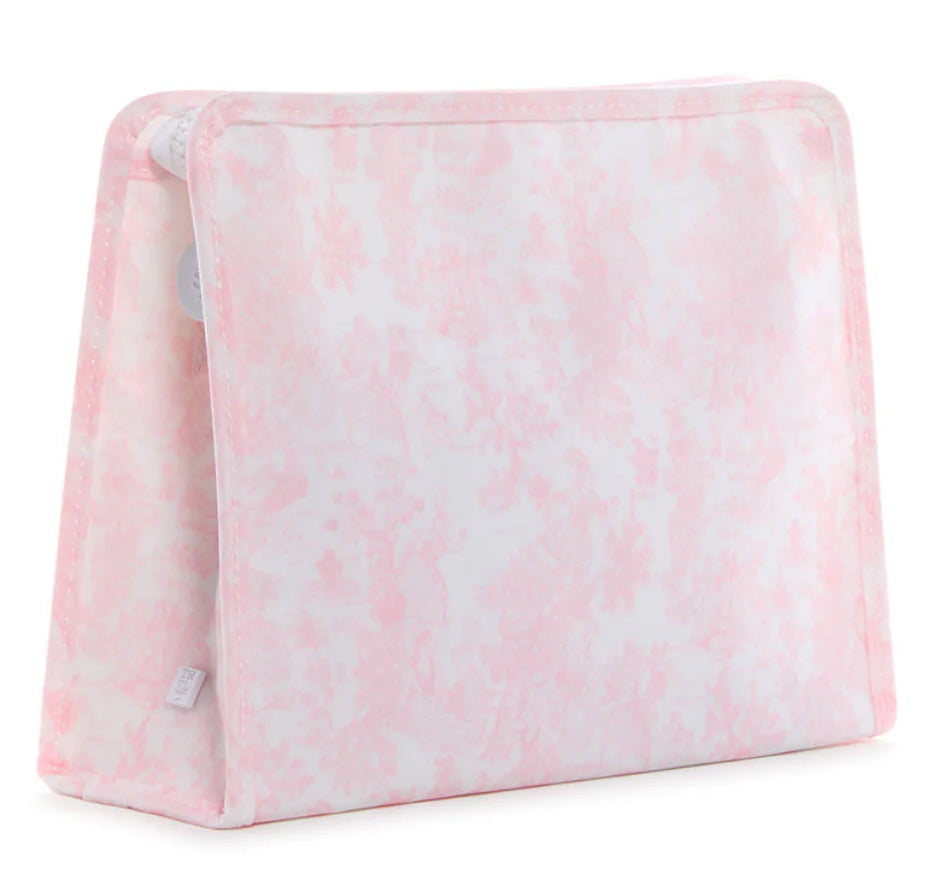 Pink bunny toile pattern on white background zipper pouch