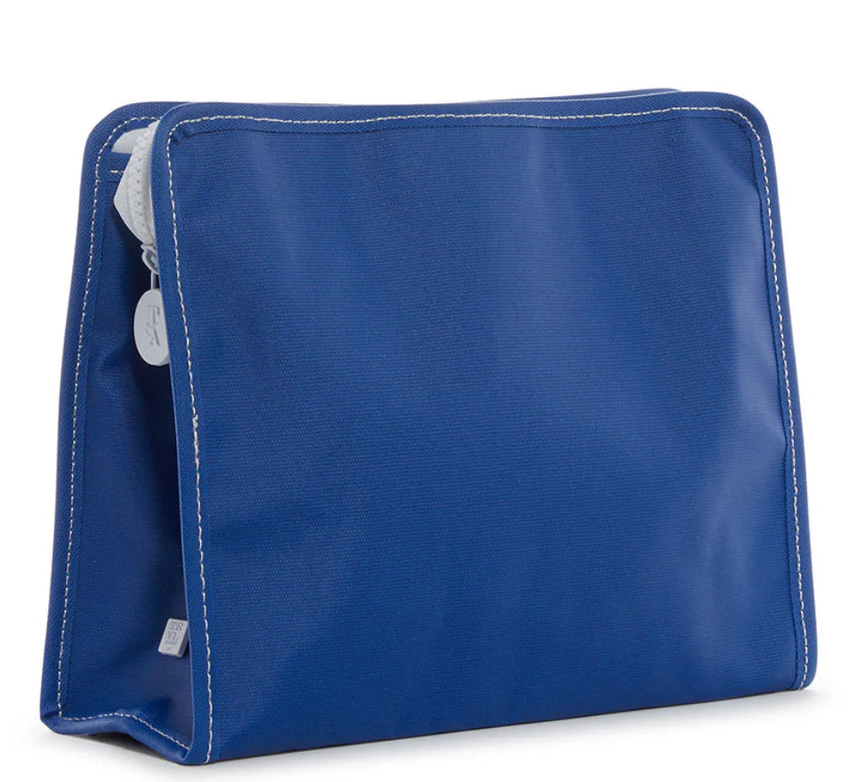 Blue pouch with a zipper on a white background
