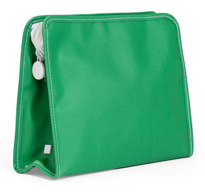 Green pouch with a zipper on a white background