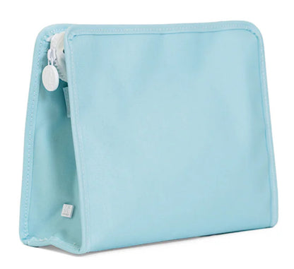 Light blue pouch with a zipper on a white background