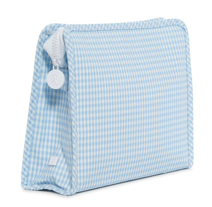 Light blue and white gingham zipper pouch