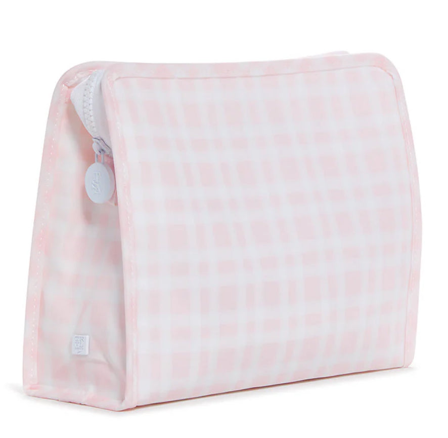 Pink and white bold plaid cosmetic bag