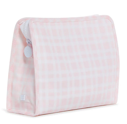 Pink and white bold plaid cosmetic bag