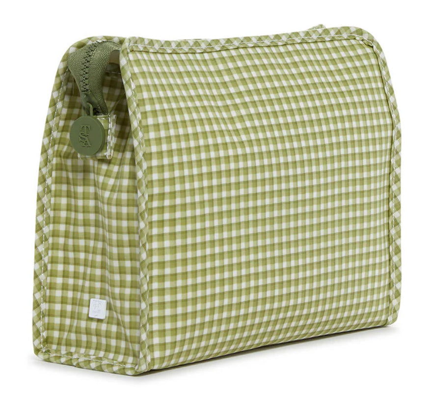 Green and white checkered bag on a white background