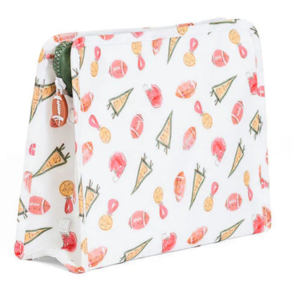 Rectangular pouch with football, helmet, and Go Team flags on a white background
