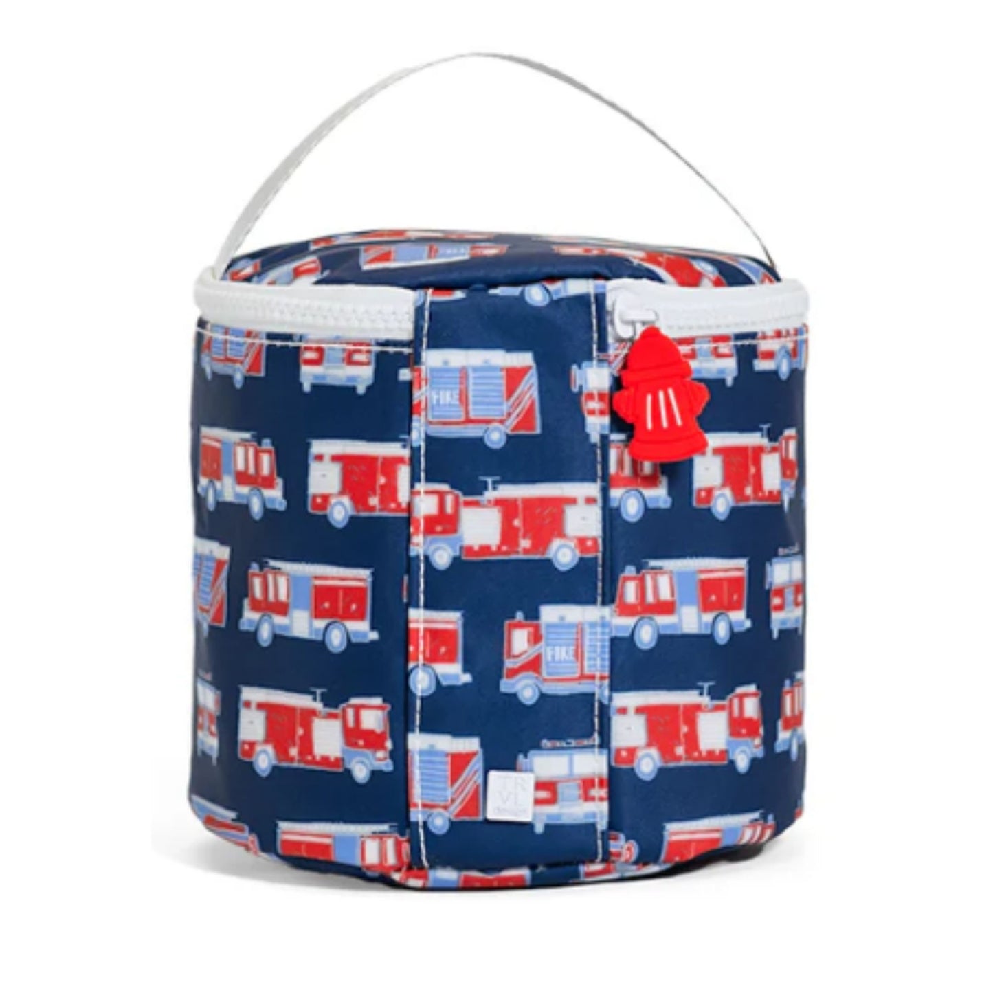 Cooler bag with fire truck pattern on a white background
