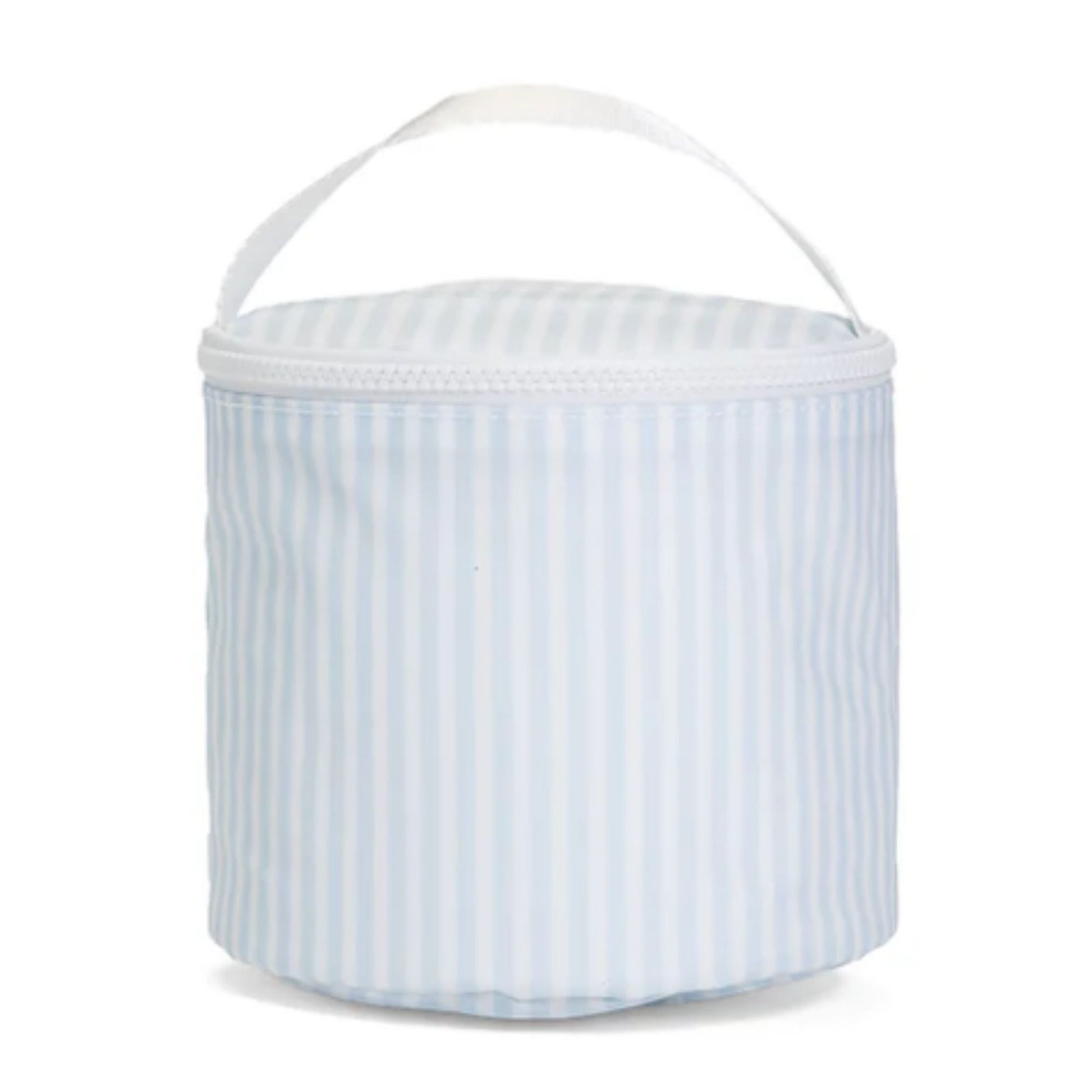 Snack back with light blue and white stripes