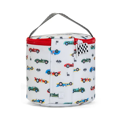 Bucket bag with car pattern on a white background